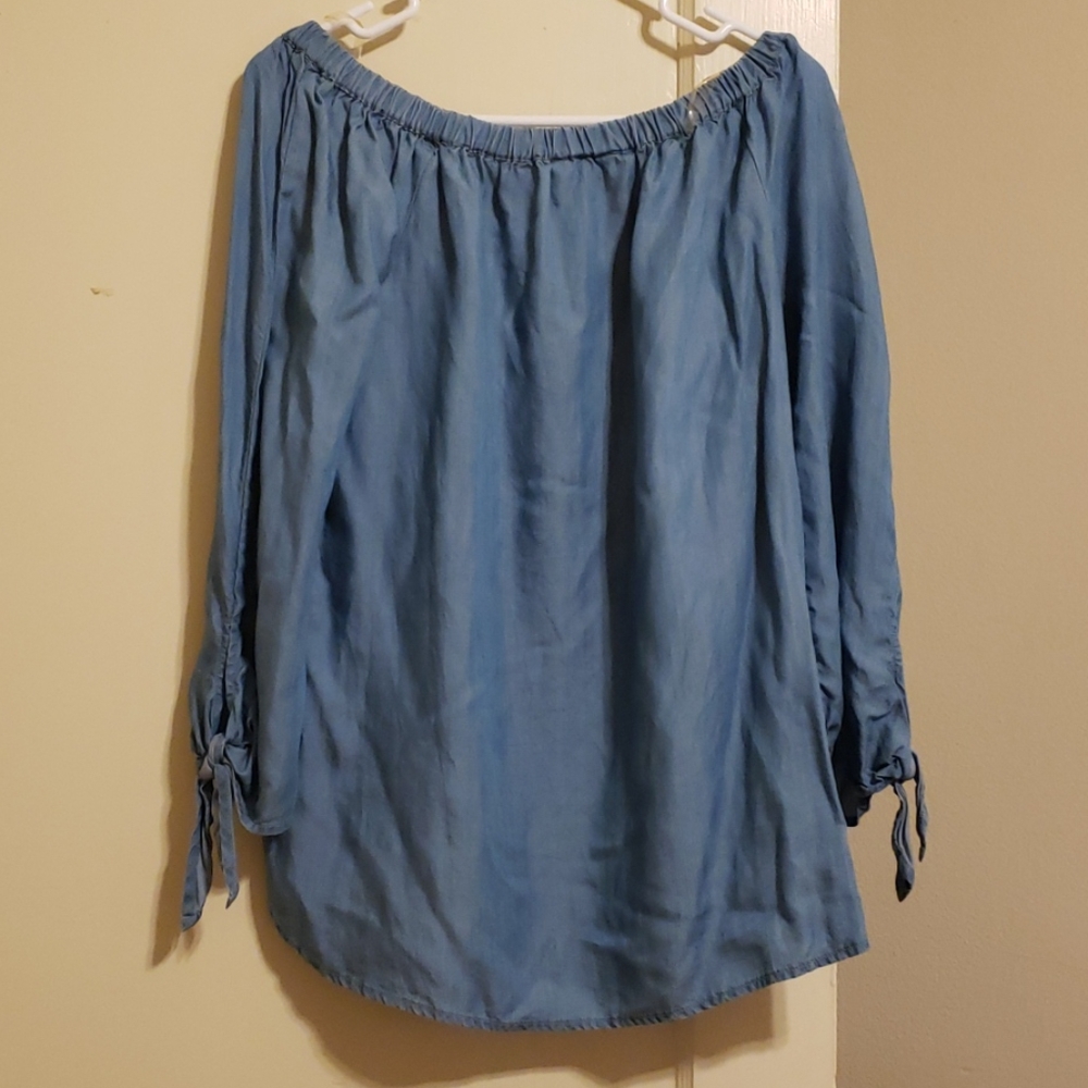 Denim blue one-shoulder top